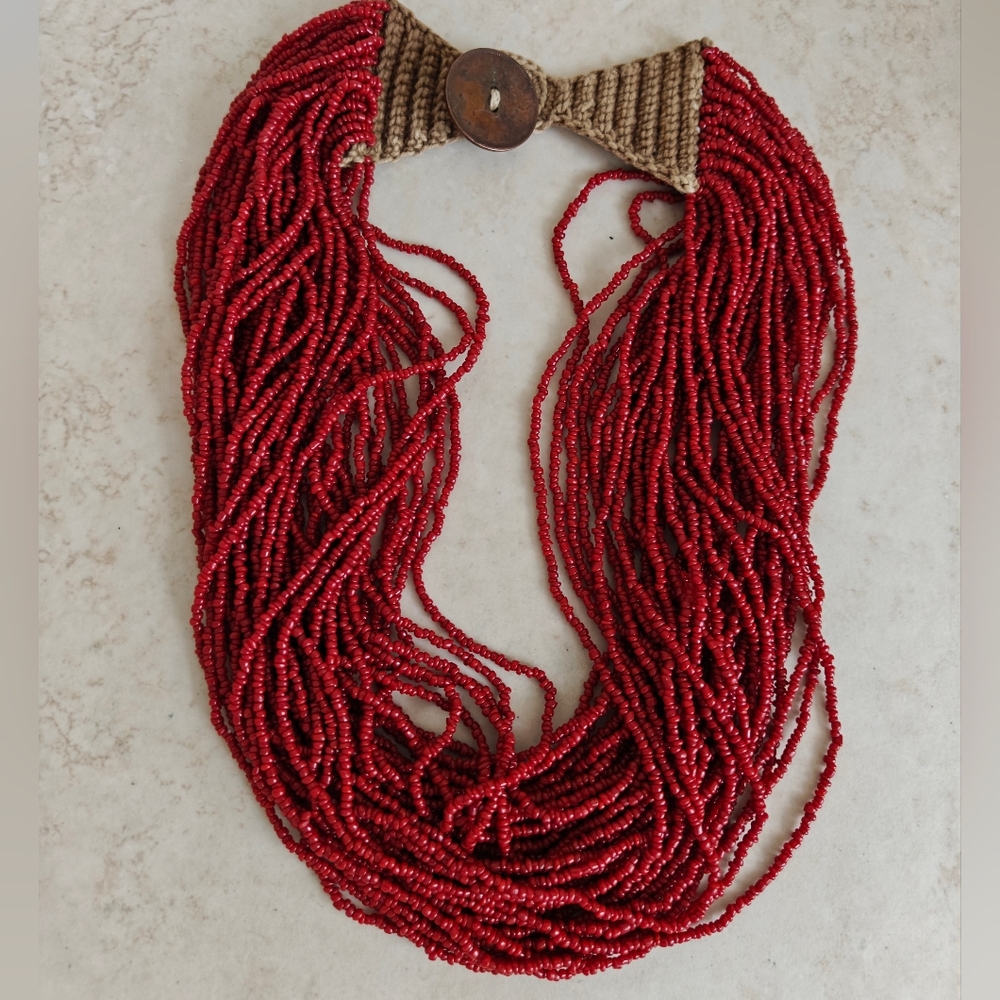 Vintage Red Coral Beaded 39 Strands Necklace - Picture 6 of 16